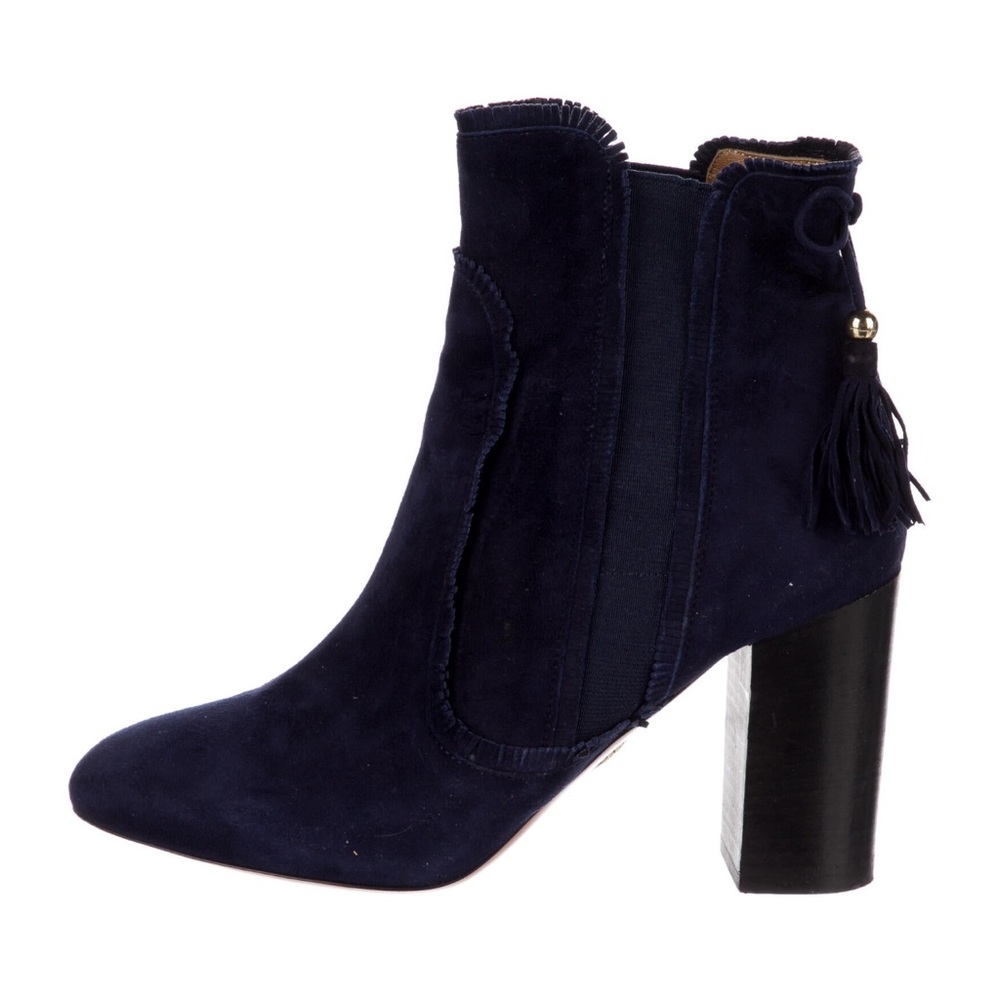 Aquazurra Navy Blue Suede Tassel Ankle Boot